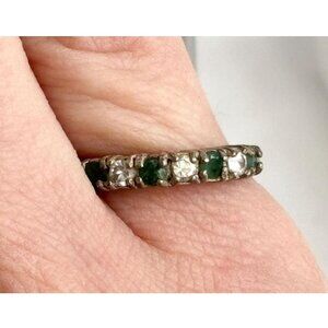 Tourmaline & CZ Row Set  Minimalist Sterling Silver 925 Vintage Ring - sz 6